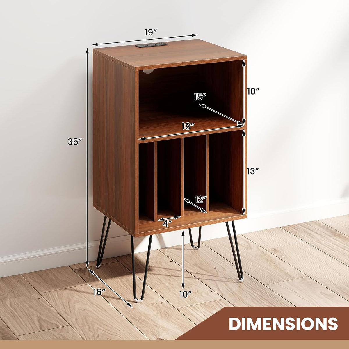 LOKO Record Player Stand with Charging Station, Turntable Stand with Vinyl Storage & USB Ports, Farmhouse Vinyl Record Storage Cabinet for Living Room, Bedroom, Music Room, Holds Up to 150 Albums
