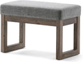 SIMPLIHOME Milltown 27" Wide Linen Look Rectangle Ottoman in Grey | Contemporary ottoman with a cushioned seat for extra seating in your bedroom or entryway; footstool, footrest or pouf.