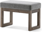 SIMPLIHOME Milltown 27" Wide Linen Look Rectangle Ottoman in Grey | Contemporary ottoman with a cushioned seat for extra seating in your bedroom or entryway; footstool, footrest or pouf.