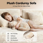 CAMMOO 108" L-Shaped Sectional Sofa, Cloud Couch in One Box | No Assembly Deep Seat, 4-Seater Sofa for Living Room, Storage Pockets, Plush Corduroy, Left-Facing Chaise, Beige