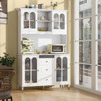 LOKO 73'' Kitchen Pantry Storage Cabinet, Freestanding Buffet Cabinet with LED Lights & Power Outlets, Kitchen Hutch with Microwave Stand, Adjustable Shelves, Doors and Drawers, for Dining Room, White