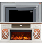 OKD Farmhouse TV Stand with Fireplace, 70'' Entertainment Center Stand with 36" 3-Sided Glass Electric Fireplace for TVs Up to 80 in, with 2 Drawers & 2 Storage Cabinet for Living Room, Antique White | with Fireplace