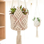 XINBOR Hanging Planter with Patterns,2Packs Macrame Plant Hangers Indoor Macrame for up to 8 inch Pot Crochet Boho Plant Hanger Holder for Indoor Outdoor with 2S Shaped Stainless Steel Hooks (White)