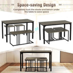 Giantex 4-Piece Dining Table Set for 4, Modern Kitchen Table and Chairs, Nesting Furniture Set with Bench & 2 Stools, Space-Saving Desk Set, Dinette Set for Small Place, Dining Room Restaurant (Grey)