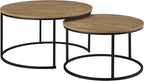 35" Textured Mango Wood Nesting End Table, Nesting End Tables with Open Metal Frame, Coffee Table Set with Flexible Layout for Modern Indoor Lounge Areas, Mango Color