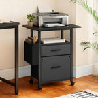 Simple Deluxe 2 Drawer File Cabinet with 24" Extended Desktop, Mobile Filing Cabinet, Rolling File Cabinet with Side Bag, Fabric Drawer, Fits A4/Letter Size, Printer Stand Home Office, Black