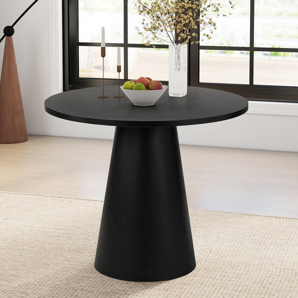 Round Dining Table Wood for 2-4, Modern Farmhouse Kitchen Table | 35'' Small Circle Dining Tables with Pedastal for Kitchen Living Room (Black)