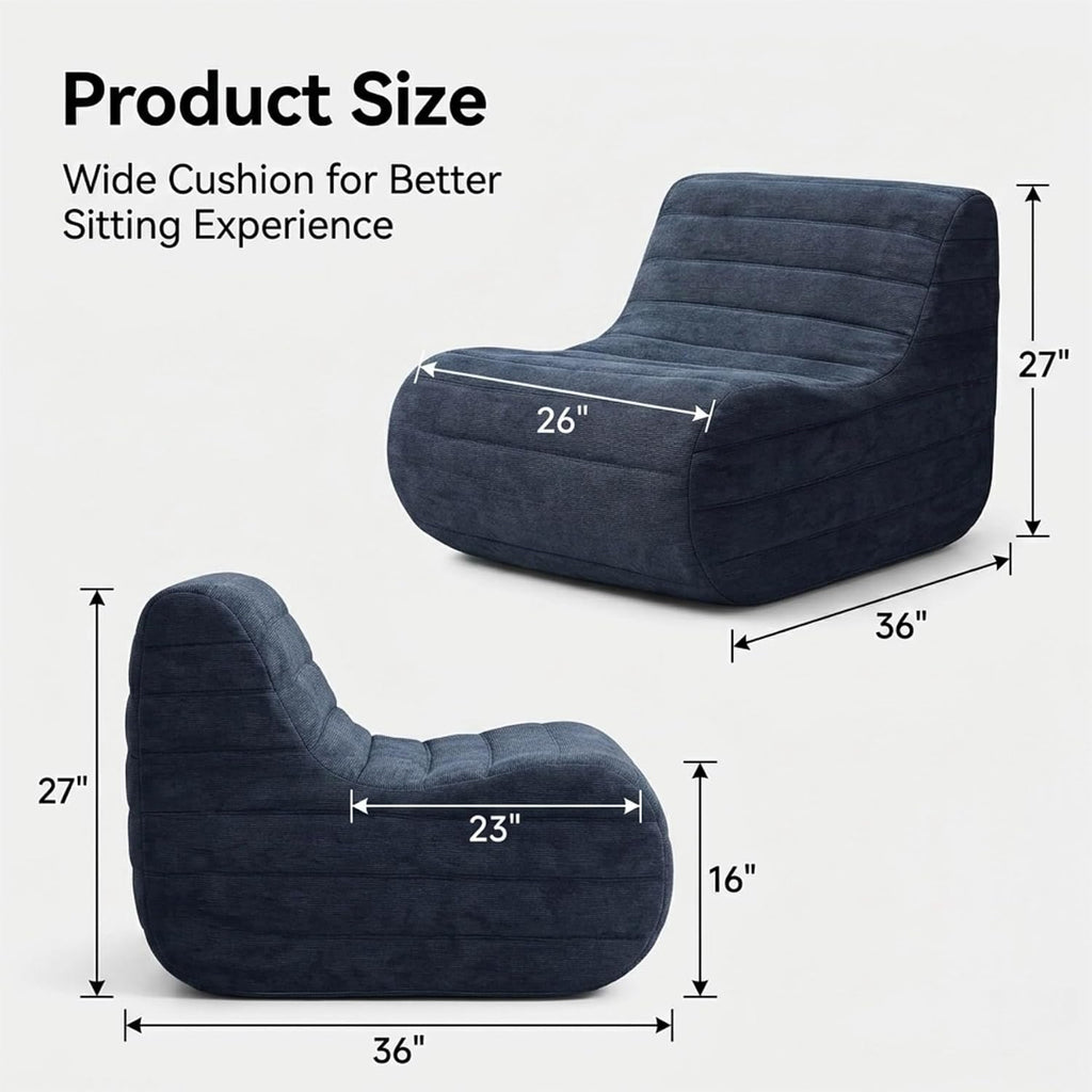 Memory Foam Bean Bag Chair, Gray | Compact Lazy Sofa Sack & Floor Couch, Soft Supportive Seat for Bedroom Living Room Office & Home Use