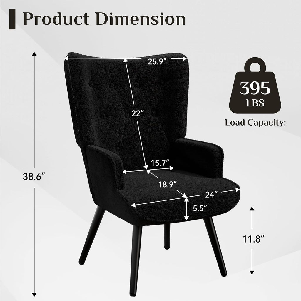 TLSUNNY Accent Chair, Upholstered Teddy Fabric Living Room Chairs | High Back Mid Century Modern Accent Chair, Comfy Wingback Chair for Living Room, Bedroom