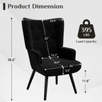 TLSUNNY Accent Chair, Upholstered Teddy Fabric Living Room Chairs | High Back Mid Century Modern Accent Chair, Comfy Wingback Chair for Living Room, Bedroom
