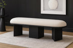 Meridian Furniture 22005Cream Wilshire Collection Art Deco Bench with Luxurious Cream Boucle Fabric and Rich Solid Wood with Black Finish, 57.5" W x 20" D x 18" H, Cream