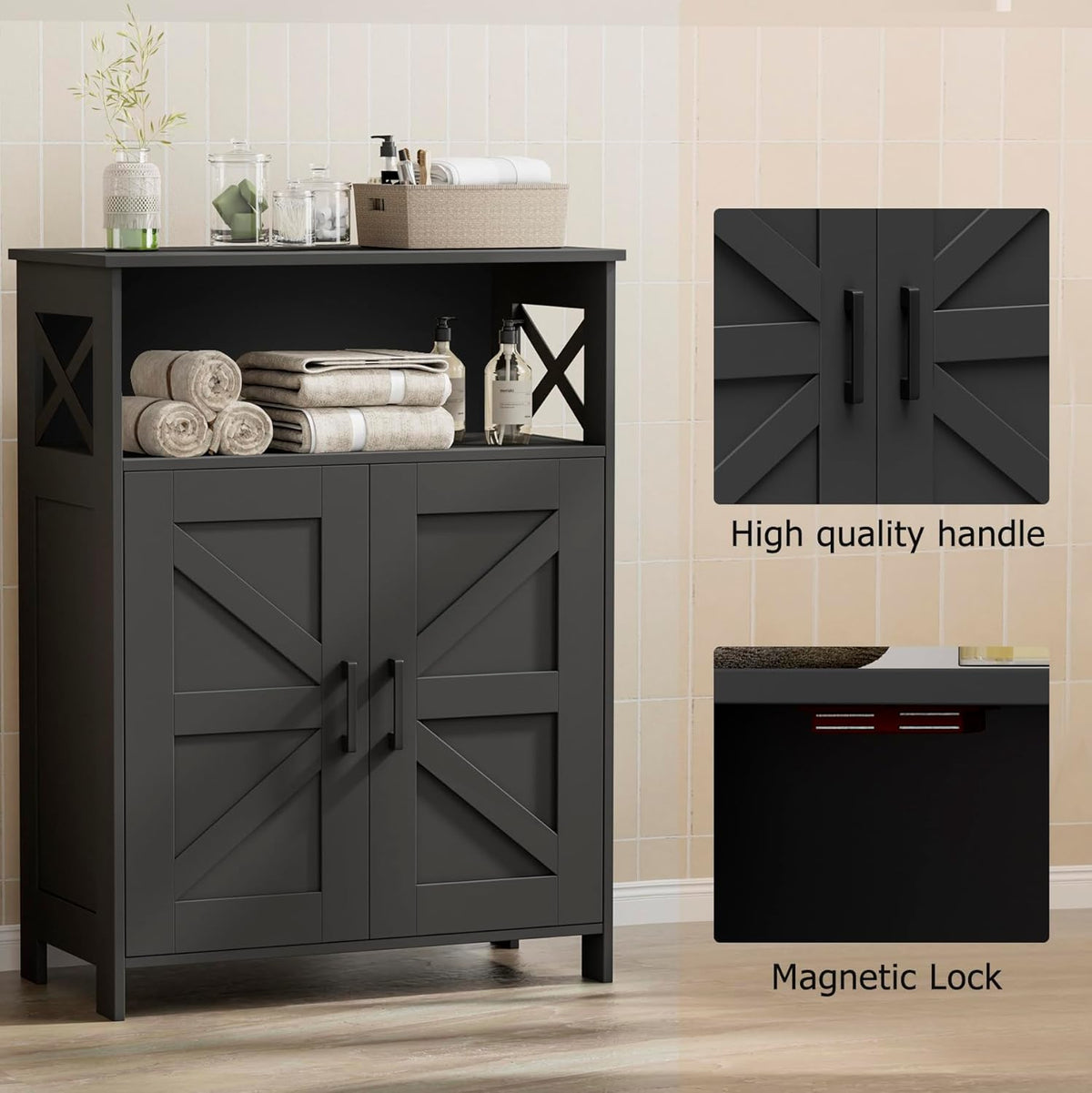 Homhedy Farmhouse Bathroom Storage Cabinet with Doors, Small Floor Cabinet