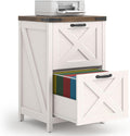 Halitaa Farmhouse File Cabinet with 2 Drawers for Home Office, Rustic White | Vertical Filing Cabinet Fits Letter and A4 Size, Farmhouse Printer Stand, Under Desk Wooden File Cabinet