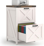 Halitaa Farmhouse File Cabinet with 2 Drawers for Home Office, Rustic White | Vertical Filing Cabinet Fits Letter and A4 Size, Farmhouse Printer Stand, Under Desk Wooden File Cabinet