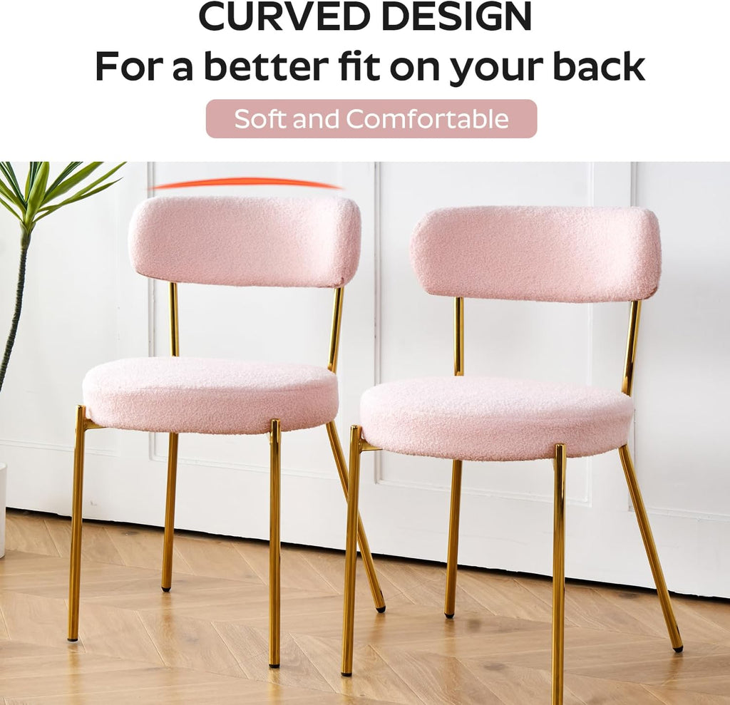 36" Round Dining Table Set for 4, Small Round Kitchen Table with 4 Boucle Dinner Chairs, Modern Circle 5 Piece Glass Dining Table with Metal Legs(Pink&Gold)