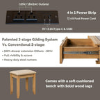 Vanity Desk with Stool, Mirror and Lights 3 Color, Makeup Vanity with Power Outlet, Dressing Table with Drawers, Storage Shelves, Adjustable Brightness, Naturel