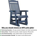 Poly Lumber Patio Glider for One Person, with Cup Holders, High Backrest and Deep Contoured Seat, HIPS Material, All-Weather Resistant, Heavy Duty 700 LBS (Navy Blue)