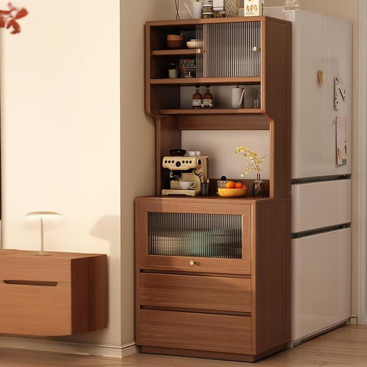 Kitchen Pantry Cabinet, Pantry Storage Cabinet with Doors and Shelves, Tall Storage Cabinet, Coffee Bar Workstation, for Dining Room, Living Room(Brown,50cm/19.7in)
