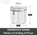 OGGI Jumbo Clear Canister with Clamp Lid, 150 oz - Airtight Food Storage Container, for Kitchen & Pantry Storage of Bulk, Dry Foods Including Pasta, Flour, Sugar, Coffee, Rice, Tea, Spices & Herbs