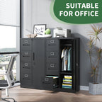 File Cabinet 4 Drawer, Vertical File Cabinet with Lock and 1 Door, File Cabinet with Storage Shelves for A4 Legal/Letter, Assembly Required (Black)