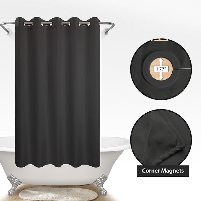 River Dream No Hook Hotel Cloth Black Shower Curtain Microfiber Waterproof - Soft Fabric Shower Curtain or Liner Washable, Black, 71x74
