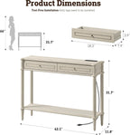 Solid Wood Console Table for Entryway with Charging Station,Retro Entryway Table with 2 Drawers-Easiest Assembly,Sofa Table with Bottom Shelf,Narrow Long Couch Table Behind Sofa for Living Room,Foyer