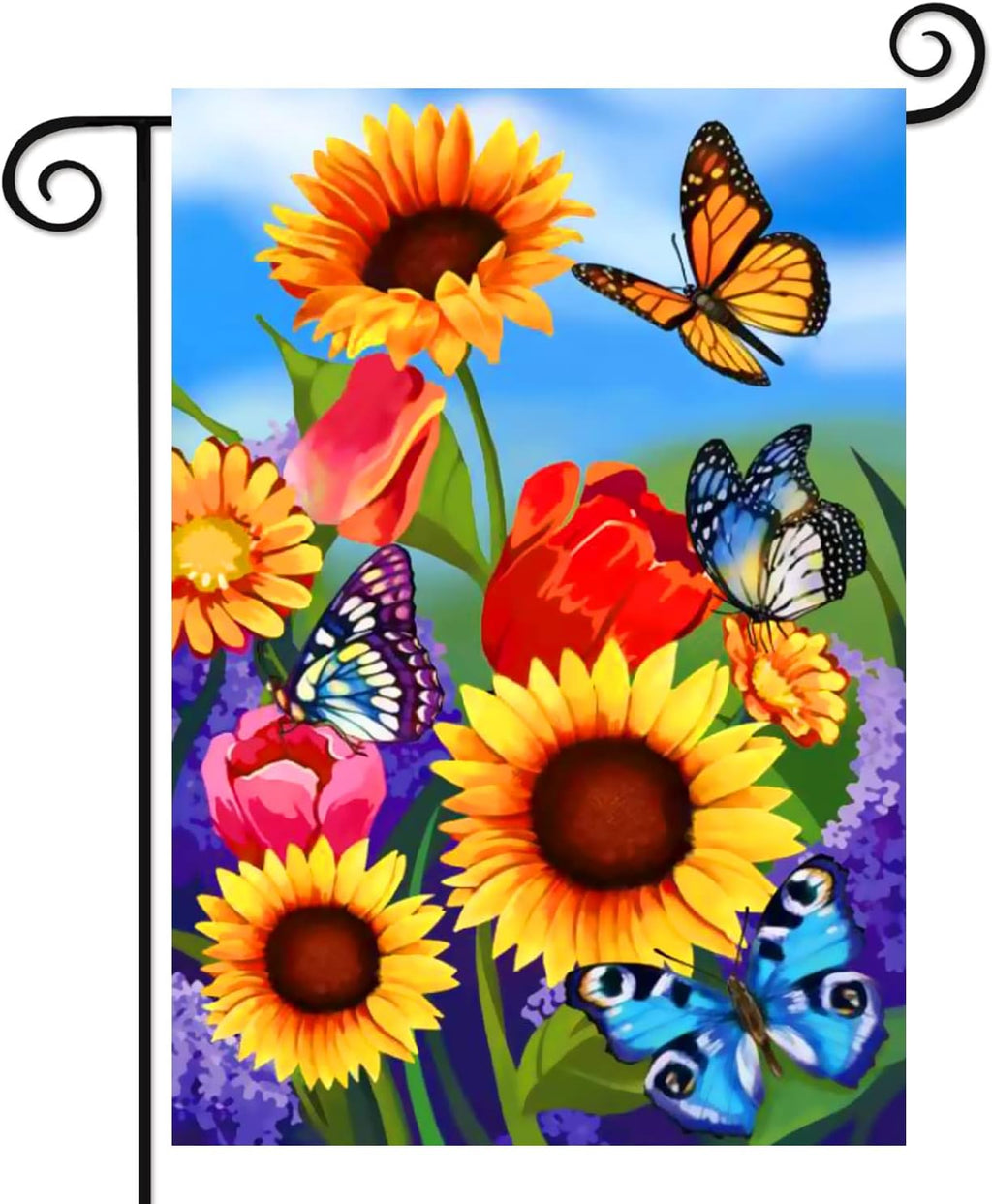 Fall sunflower garden flag 12x18 Double Sided Vertical, Small monarch Butterfly Floral Flower Welcome Garden Yard House Flags Outside Outdoor House sunflower Spring Summer Decor
