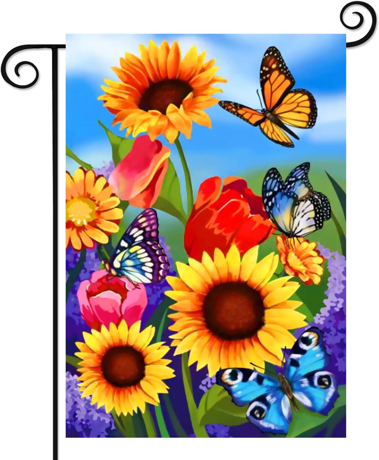 Fall sunflower garden flag 12x18 Double Sided Vertical, Small monarch Butterfly Floral Flower Welcome Garden Yard House Flags Outside Outdoor House sunflower Spring Summer Decor
