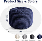 SHOUREN Stuffed Round Ottoman,Pouf Ottoman Foot Rest,20 X 15 in,Navy | Corduroy Cover,Memory Foam Filler,Pouf Storage Ottoman Footstool for Living Room,20 X 15 Floor Poufs for Couch,Footrest Only