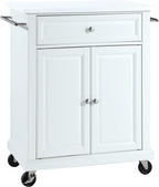 Crosley Furniture Compact Stone Top Small Rolling Cart with Shelves, Microwave Stand with Towel Rack, White