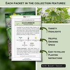 Sow Right Seeds - Classic Vegetable Garden Seed Collection for Planting - Non-GMO Heirloom Broccoli, Cabbage, Carrot, Cucumber, Kale, Lettuce, Tomato, Peppers, Zucchini, and More