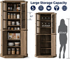 Betterhood Corner Cabinet, 67" Tall Kitchen Pantry Storage Cabinet with Glass Doors and Adjustable Shelves, Freestanding Food Pantry Farmhouse Furniture for Kitchen,Living Room, Rustic Brown