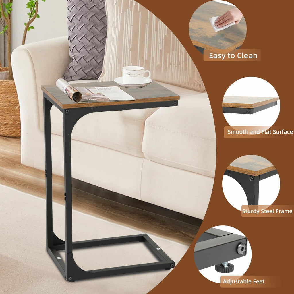 C Shaped End Tables Set of 2,Sofa Table with Metal Frame,Couch Tables with Adjustable Feet,Modern C-Design Small Side Table for Small Space, Side Tables for Living Room, Bedroom