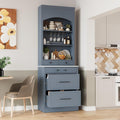 Modern 28.7x17.5x83.7 Inch Tall Kitchen Pantry Cabinet, Freestanding Hutch with Faux Marble Top, 5 Drawers & Adjustable Shelf, Glass Holders, Space-Saving Storage for Kitchen/Dining Room (1, Gray)