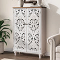 JOINICE 47" Tall Accent Cabinet with Carved Doors & Storage for Living Room | Vertical Storage, Carved Floral Design, Mandala White Buffet, Boho/Farmhouse/Rustic Style, Adjustable Shelves, Easy Assembly