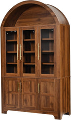 Merax 72.8" H Arched Kitchen Pantry with 3 Glass Doors, Kitchen Cabinet with Door Shelves and Adjustable Shelves, Wooden Cupboard for Dining Room, Living Room or Kitchen, Walnut