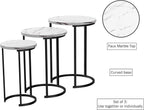 Lavish Home Round Nesting Tables Set of 3, Faux Marble Tabletop, White | 25”H / 22.5”H / 20.25”H Modern Side Tables, Space Saving Accent Table Set, for Living Room, Bedroom, Dorm or Home Office