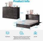 Mjkone Queen Murphy Bed Cabinet with Tri-fold Mattress, Cabinet Bed with Built-in Charging Station, Storage Drawer, Solid Wood Cabinets Bed, Cube Murphy Chest Beds for Guest Room, Home, Office, Grey