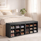 AMONIDA Shoe Storage Bench with Cushion, Entryway Bench with Shoe Storage,18 Cubby Shoe Bench with Removable Dividers, Shoe Organizer Bench for Entryway, Living Room, Light Grey (18, Black)