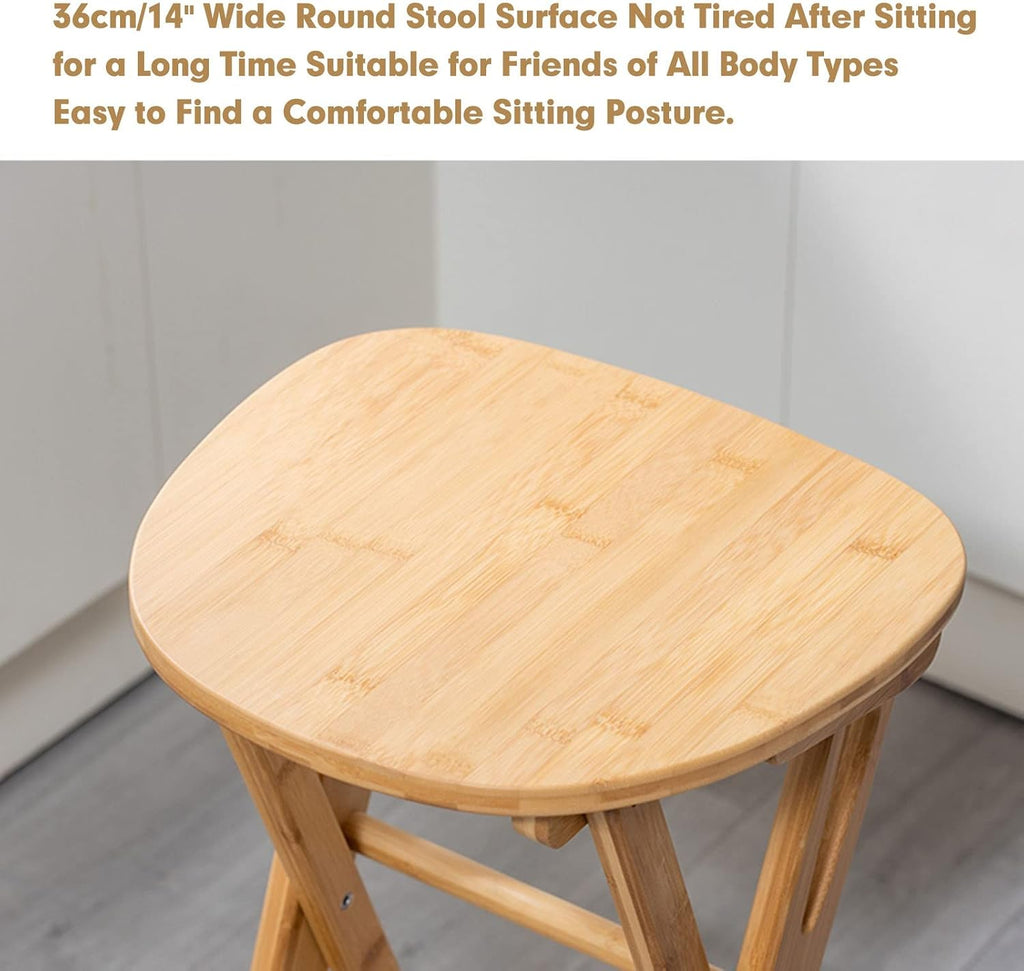 Foldable Stool 24inch Folding Bar Stool Wood Kitchen Stool Without Backrest for Kitchen Island Counter Height Folding Chairs Saves Space Breakfast Bar Stools with Footrest Garden Dining Chairs