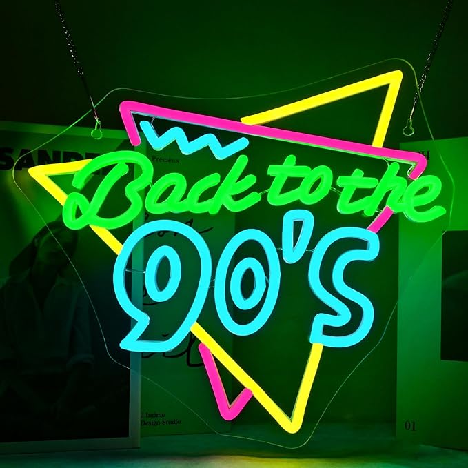 Back To The 90'S Neon Sign - Neon LED Sign for Wall Decor & Party Decor, Perfect for 90's Party Supplies & Photography Background