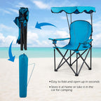 Goplus Camping Chair with Canopy Shade, Folding Lawn Chair with Umbrella Cup Holder & Carry Bag, Portable Sunshade Chair for Adults for Beach Outdoor Travel Hiking Fishing (Light Blue)