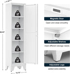 LCAOPC 67" Tall Narrow Bathroom Metal Storage Cabinet with 4 Adjustable Shelves, Freestanding 5 Tier Slim Pantry Storage Cabinet for Small Space, White