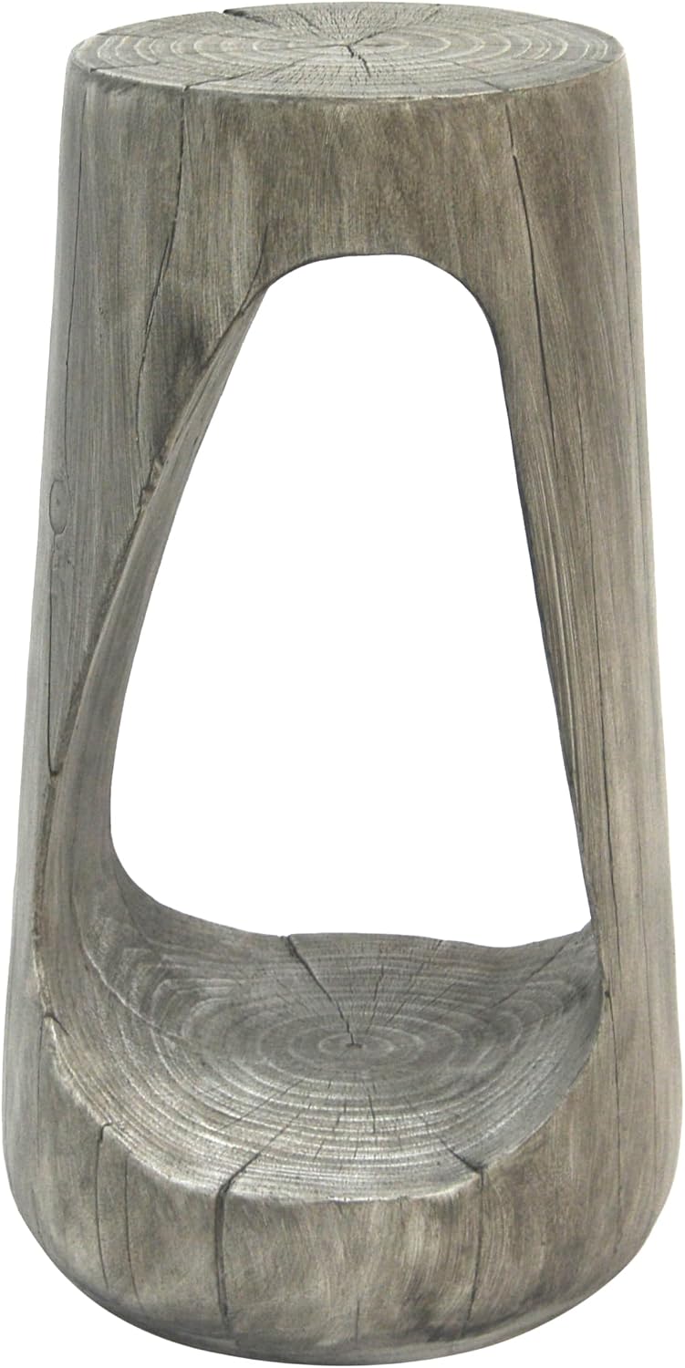 14.96" Side Table,Hollow Design End Patio Garden Stool Decorative Accent Table for Balcony Beach Pool Side,Lightweight Concrete,Wood Like Texture,Grey