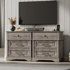 RALGEND 3 Drawer Tall Nightstand with Charging Station, Farmhouse Bedside Table, 27.6" W x 29.5" H, Wide End Table for Bedroom Living Room, End Tables with Charging Station, Greige