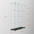 4 Tiers Glass Display Cabinet Extra Large with Bluetooth LED Light Strip, 2 Doors Floor Standing Curio Cabinet with Universal Wheel for Home, Black Glass Bookshelf for Collections, Clear Top