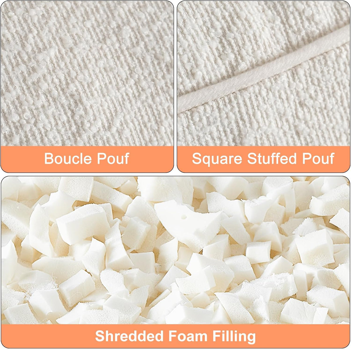 Pouf Ottoman Stuffed Modern Foam Filled Foot Rest Poufs for Living Room Chair Decorative 20 X 15 Inches Boho Relax Stool Floor Poufs Foot Rest for Living Room,Beige