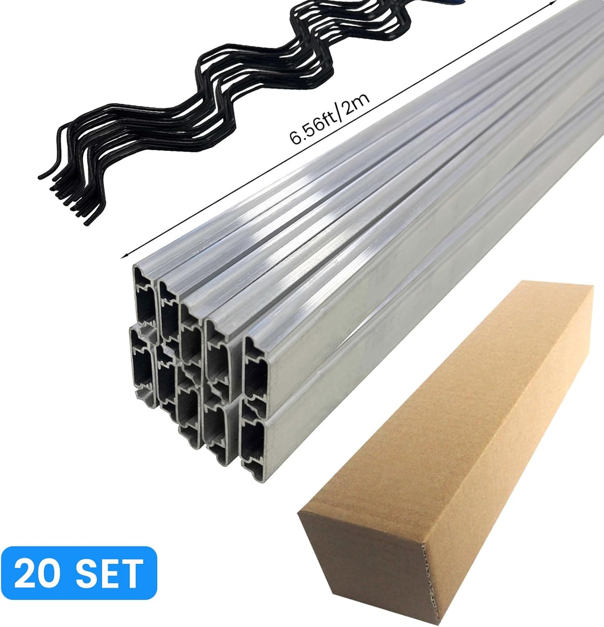 6.6 ft Set of 20 Greenhouse Spring Wire and Lock Channel Kit, PVC-Coated Wires and Aluminum Lock Channels for Greenhouse Plastic Film,Shade Cloth