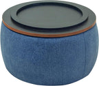 Round Storage Ottoman, 2 in 1 Function, Work as End Table and Ottoman, Navy (25.5"x25.5"x14.5")
