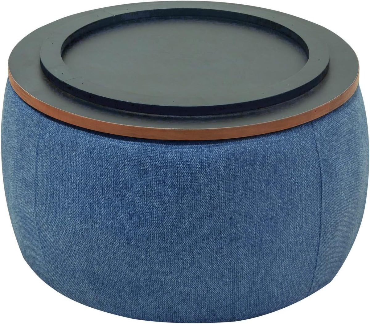 Round Storage Ottoman, 2 in 1 Function, Work as End Table and Ottoman, Navy (25.5"x25.5"x14.5")